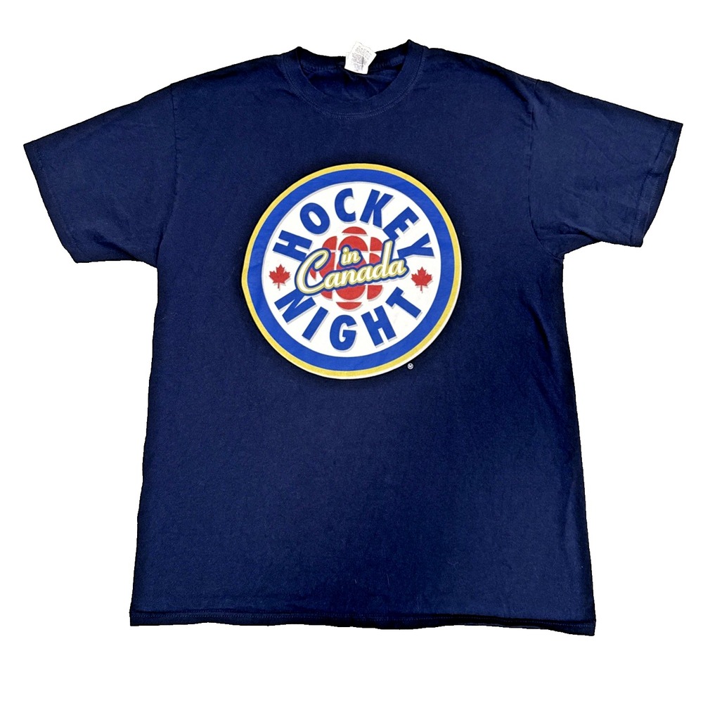 Hockey Night in Canada CBC Logo T-Shirt Navy Blue Jerzees Men's Large